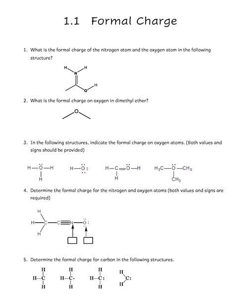 Nitrogen: +1 All Hydrogens: 0 2. . Formal charge practice problems with answers